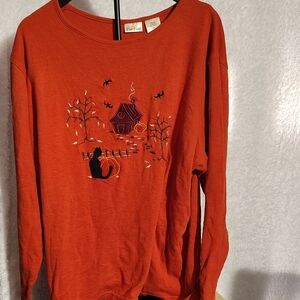 Orange Long Sleeve Top with Embroidered Design